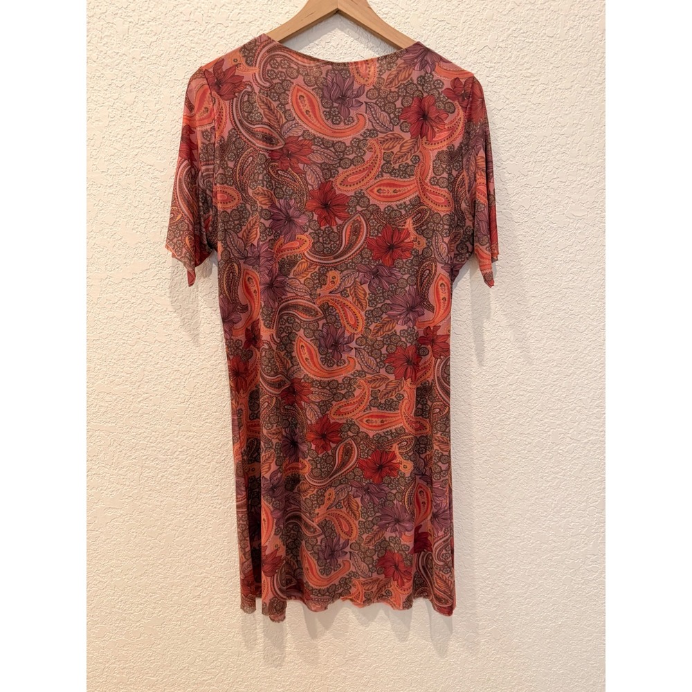 Johnny Was Jade Pink Orange Paisley Floral Mesh Mini Dress Womens XL Bohemian - Picture 5 of 9